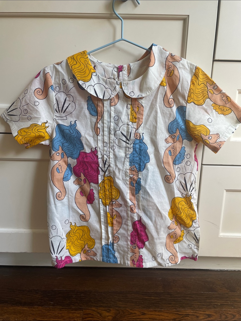 Mini Rodini White Short-Sleeve Top with Colorful Seahorse Print